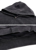 Patchwork Frayed Edge Zip Up Hoodie