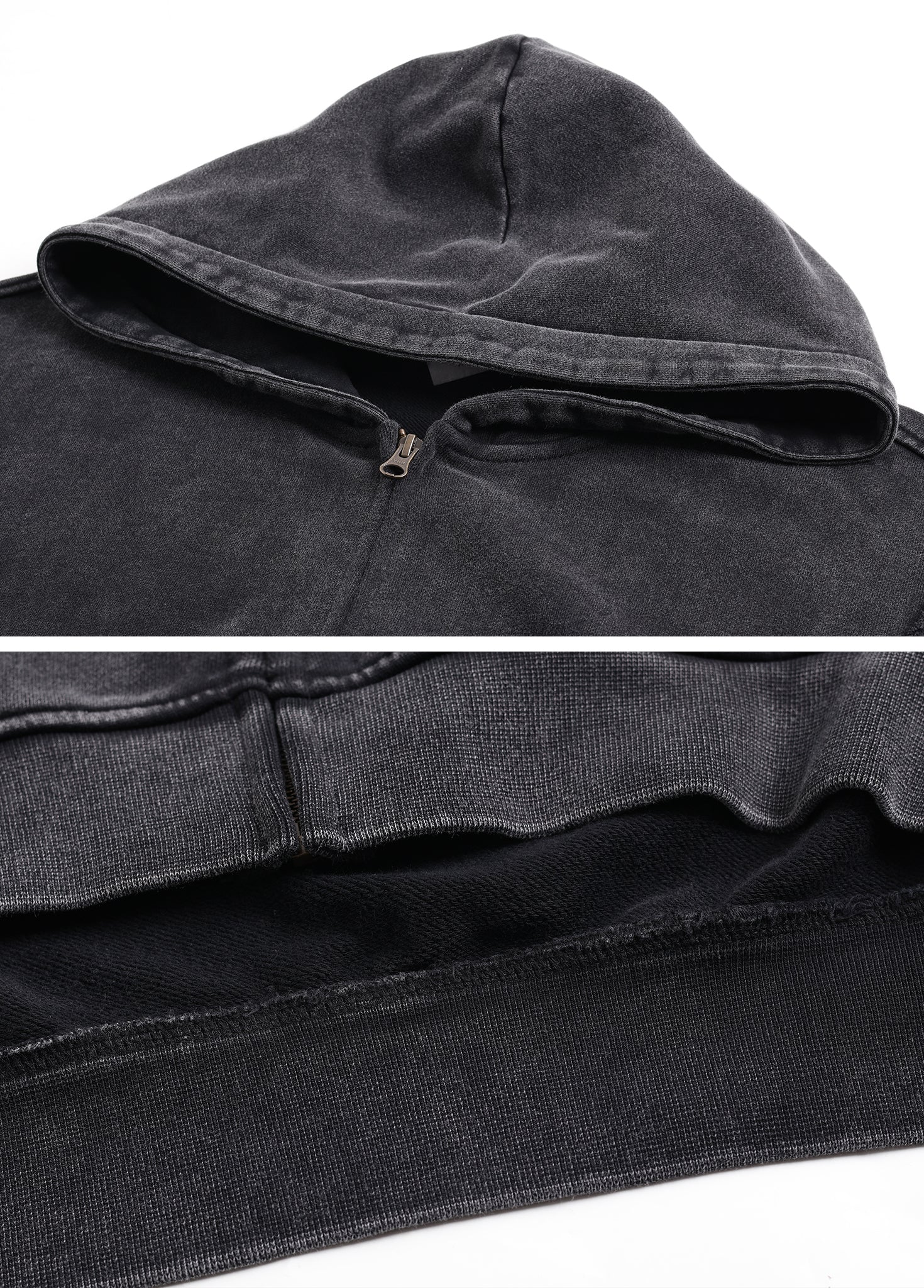 Patchwork Frayed Edge Zip Up Hoodie