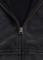 Patchwork Frayed Edge Zip Up Hoodie