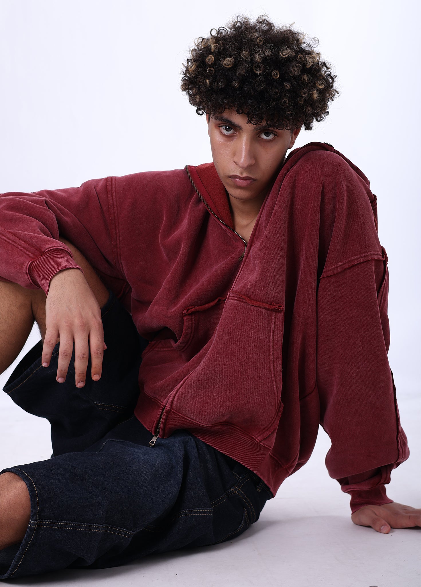 Destroyed Frayed Batik Zip Up Hoodie