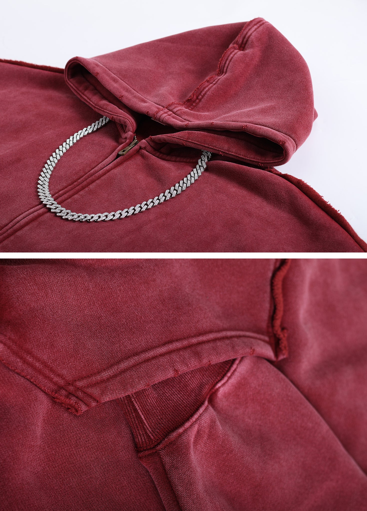 Destroyed Frayed Batik Zip Up Hoodie