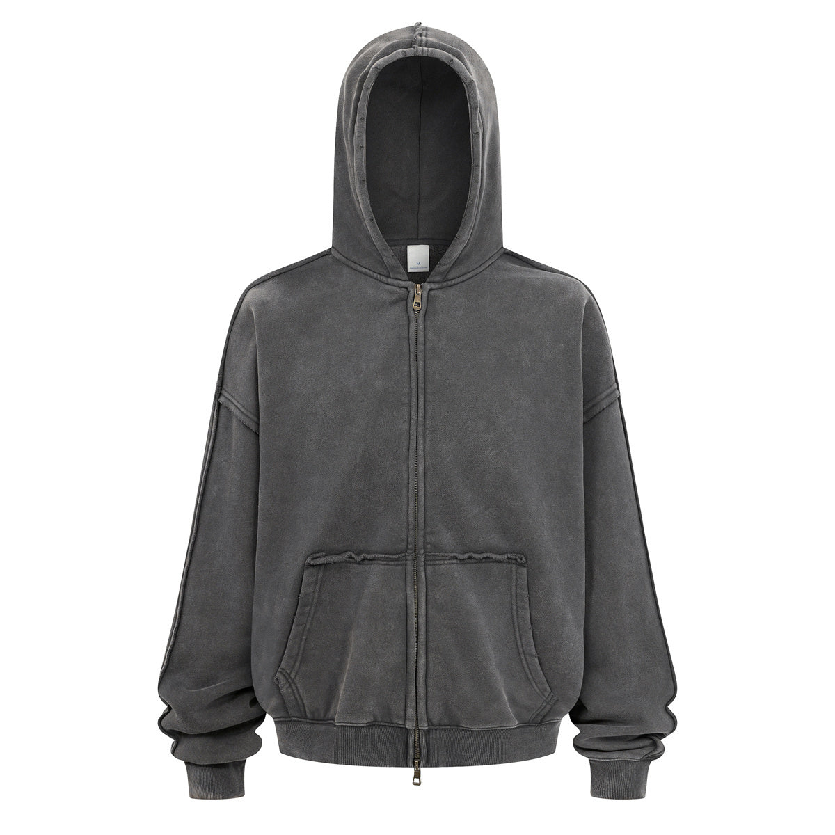Destroyed Frayed Batik Zip Up Hoodie