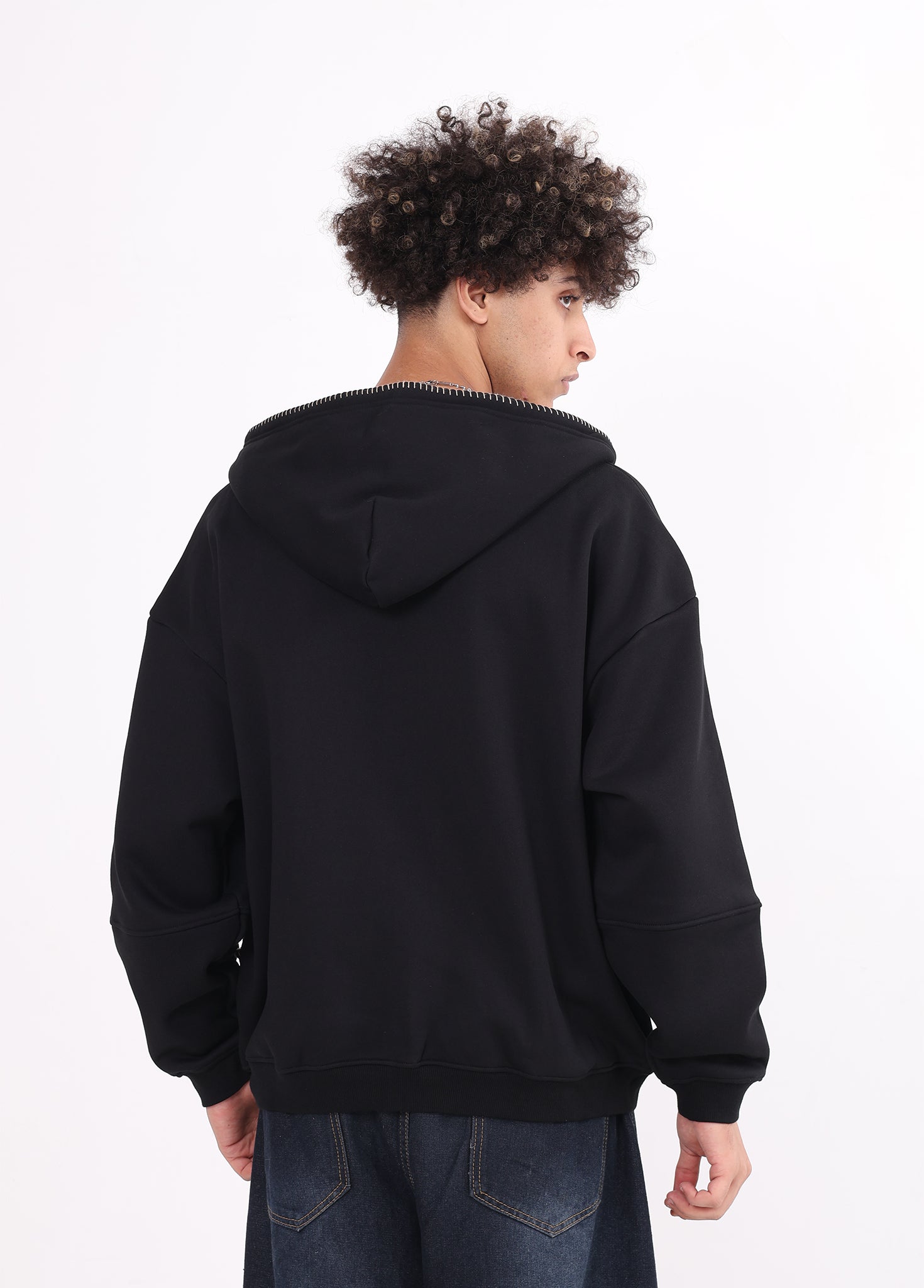 Overlock Embroidery Zip-up Hoodie