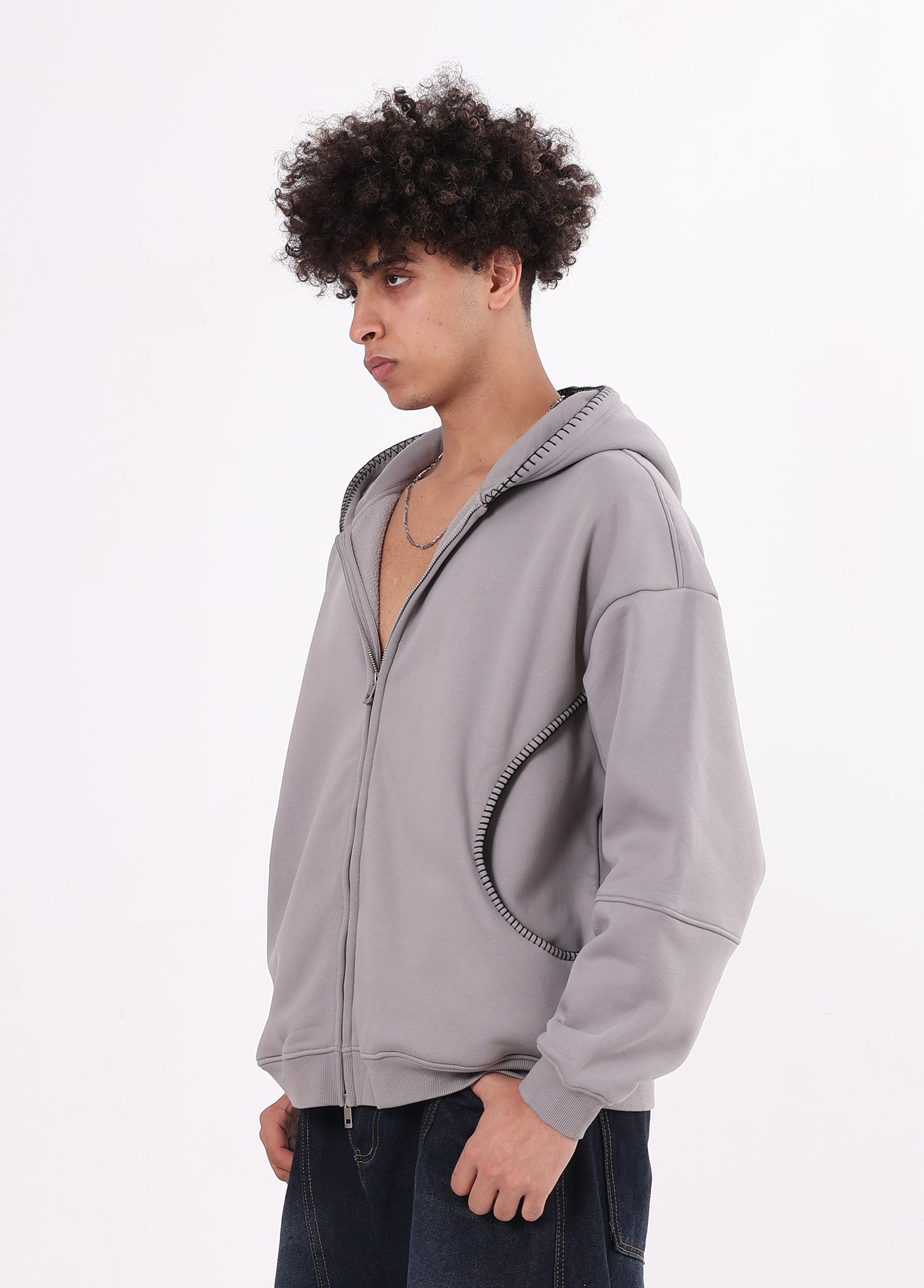 Overlock Embroidery Zip-up Hoodie