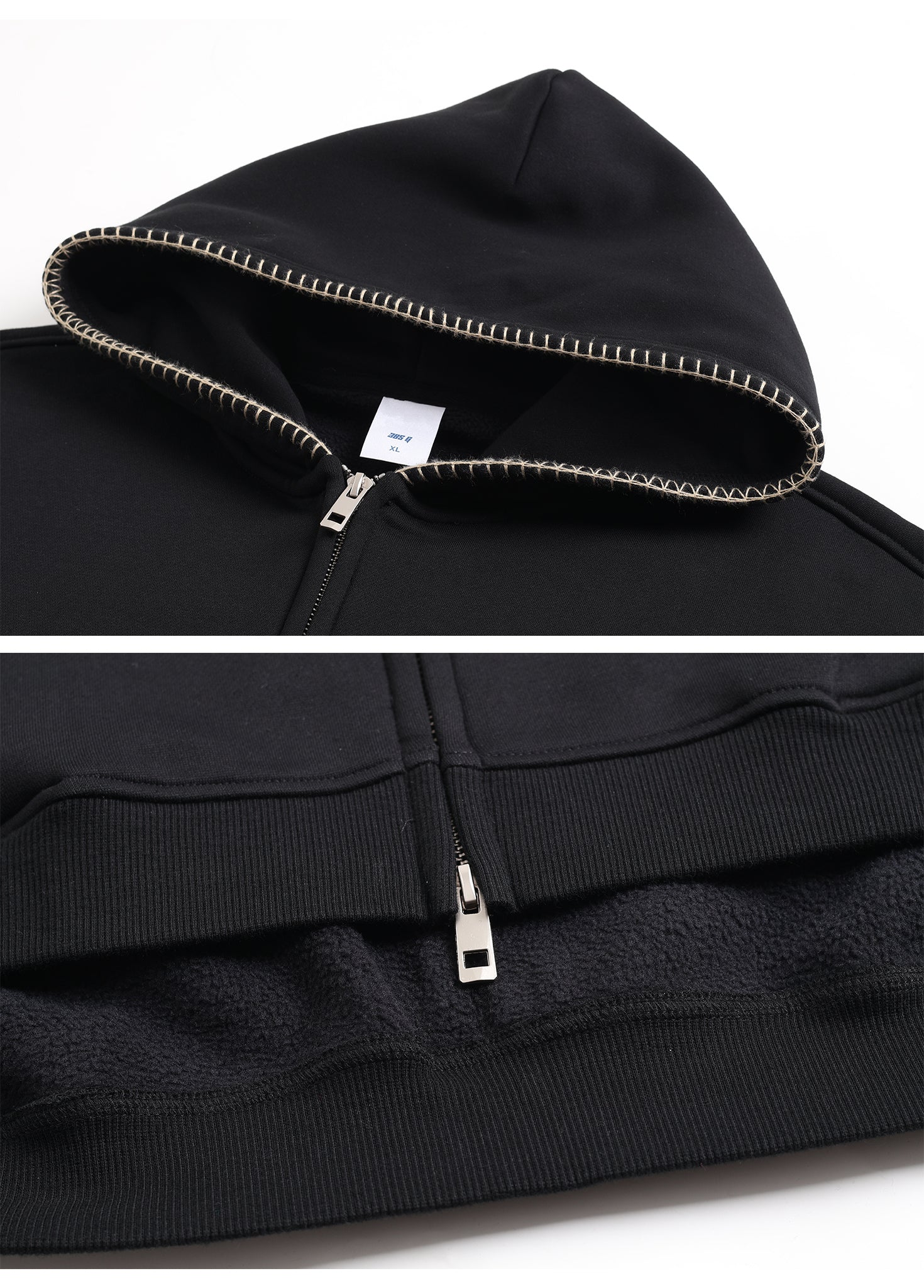 Overlock Embroidery Zip-up Hoodie