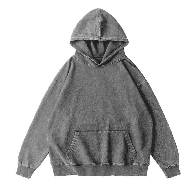 350GSM 80% Cotton Distressed Oversized Hooded Sweatshirt Drop-shoulder Sleeve Vintage Washed Looped Pile Hoodies