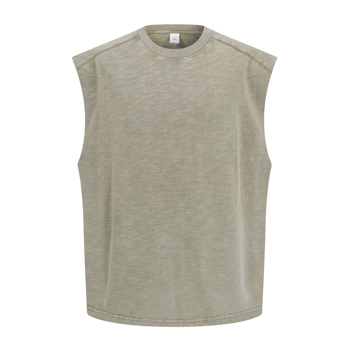 Vintage Washed Bamboo-rib Cotton Vest Raw-edge Sleeve Patched and Stud-embellished Design Chill Vibes Sleeveless T-shirt