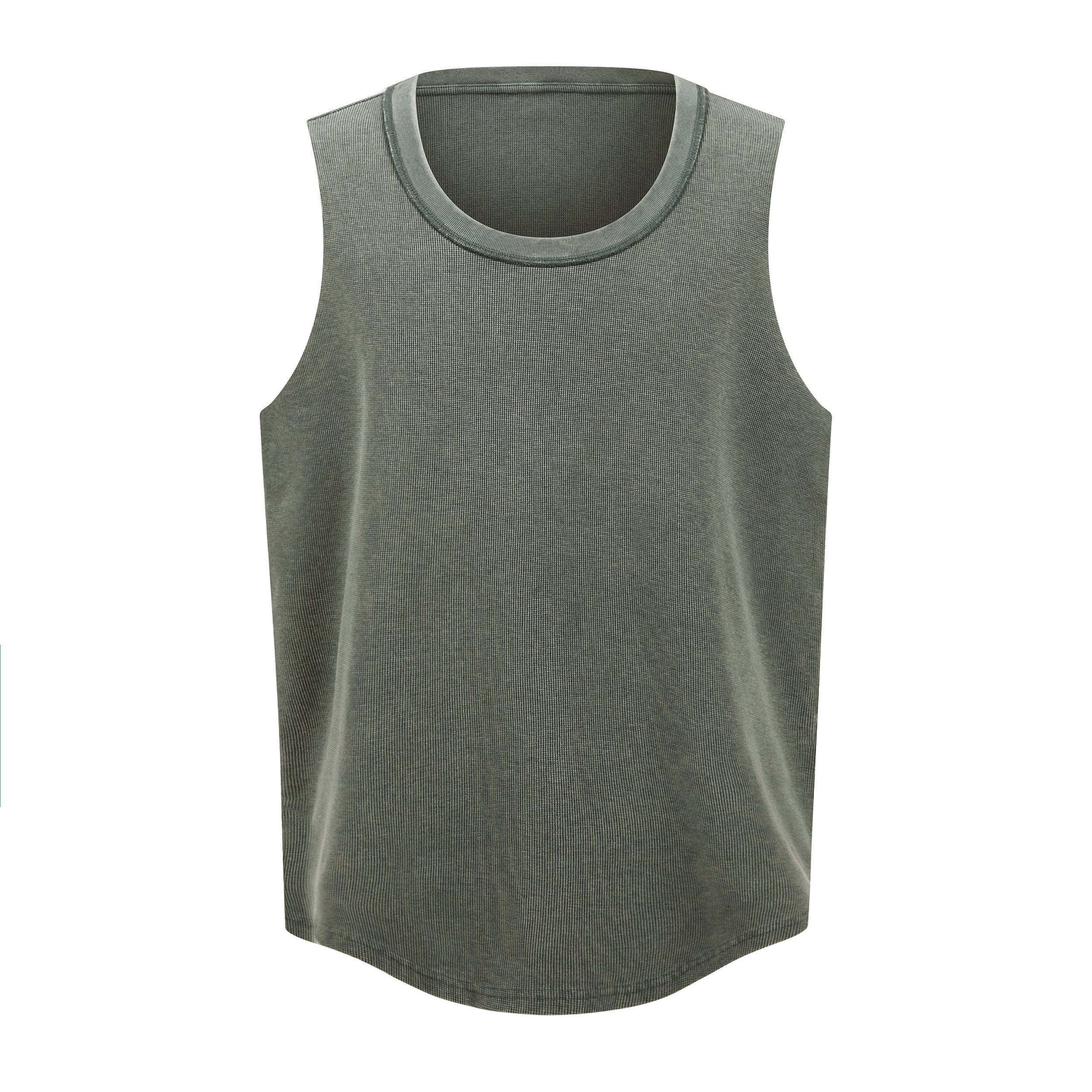 Vintage 325g Waffle U-neck Batik Washed Reverse Topstitching Raw-Edge Hem Sleeveless T-shirt