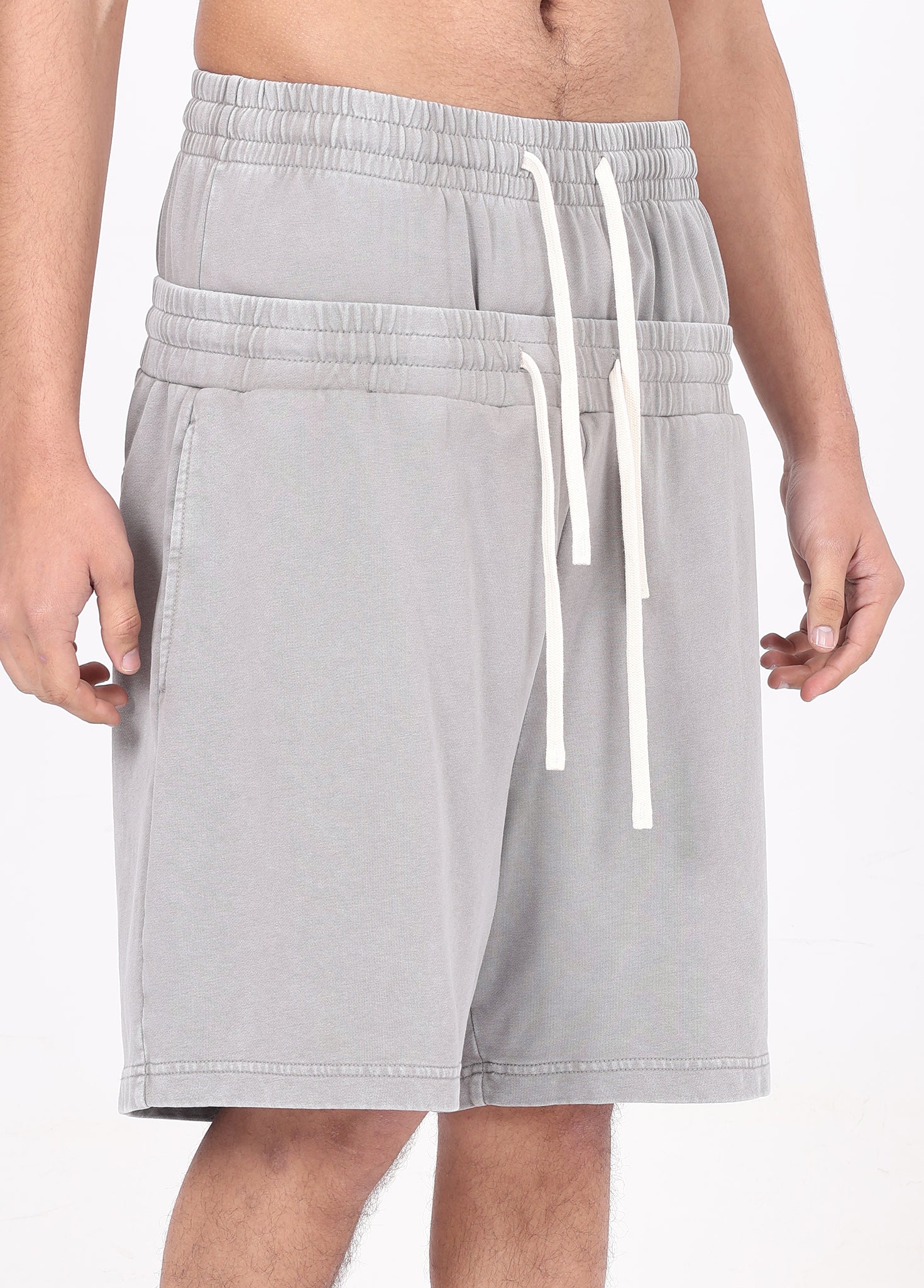 Double Waistband Snow Washed Shorts