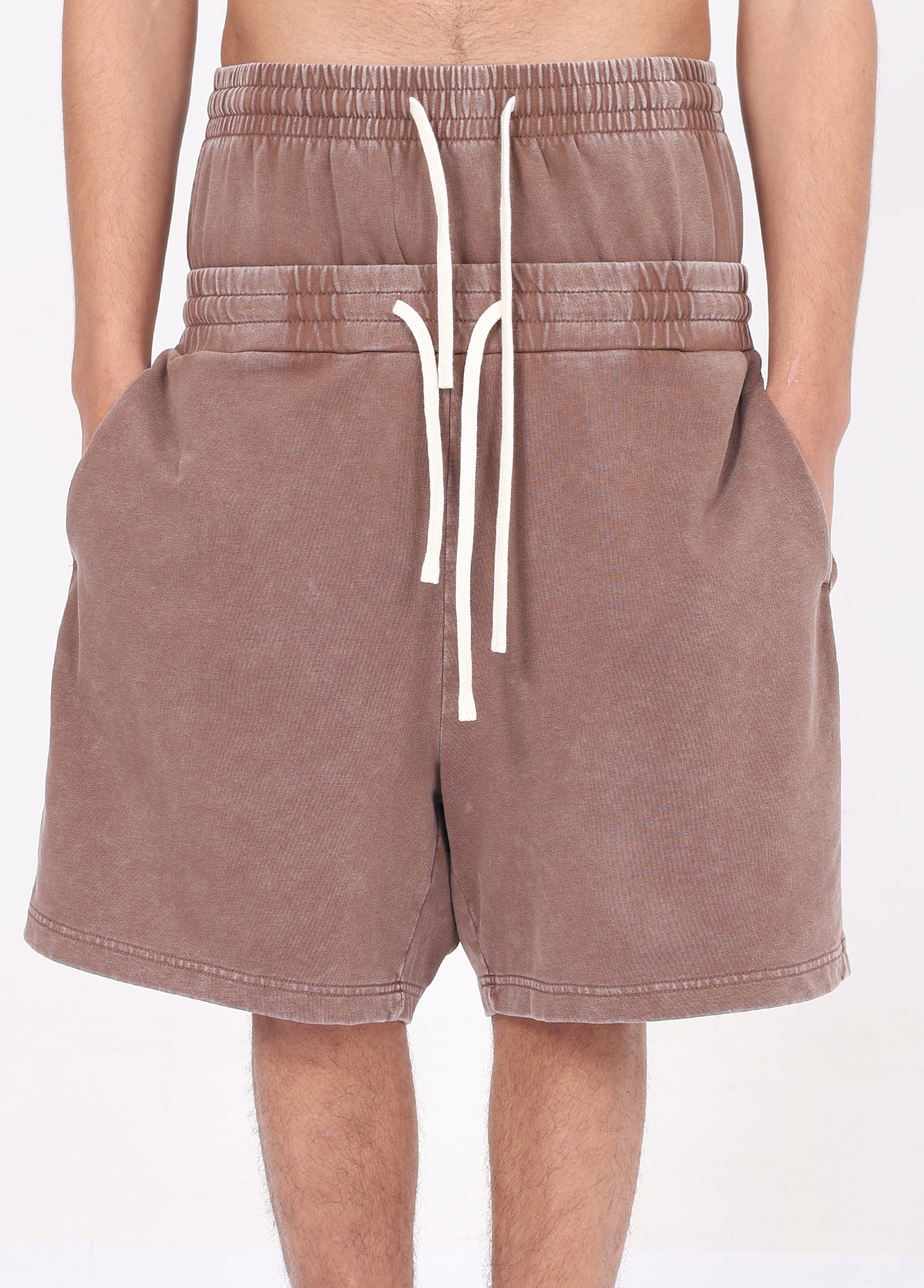 Double Waistband Snow Washed Shorts