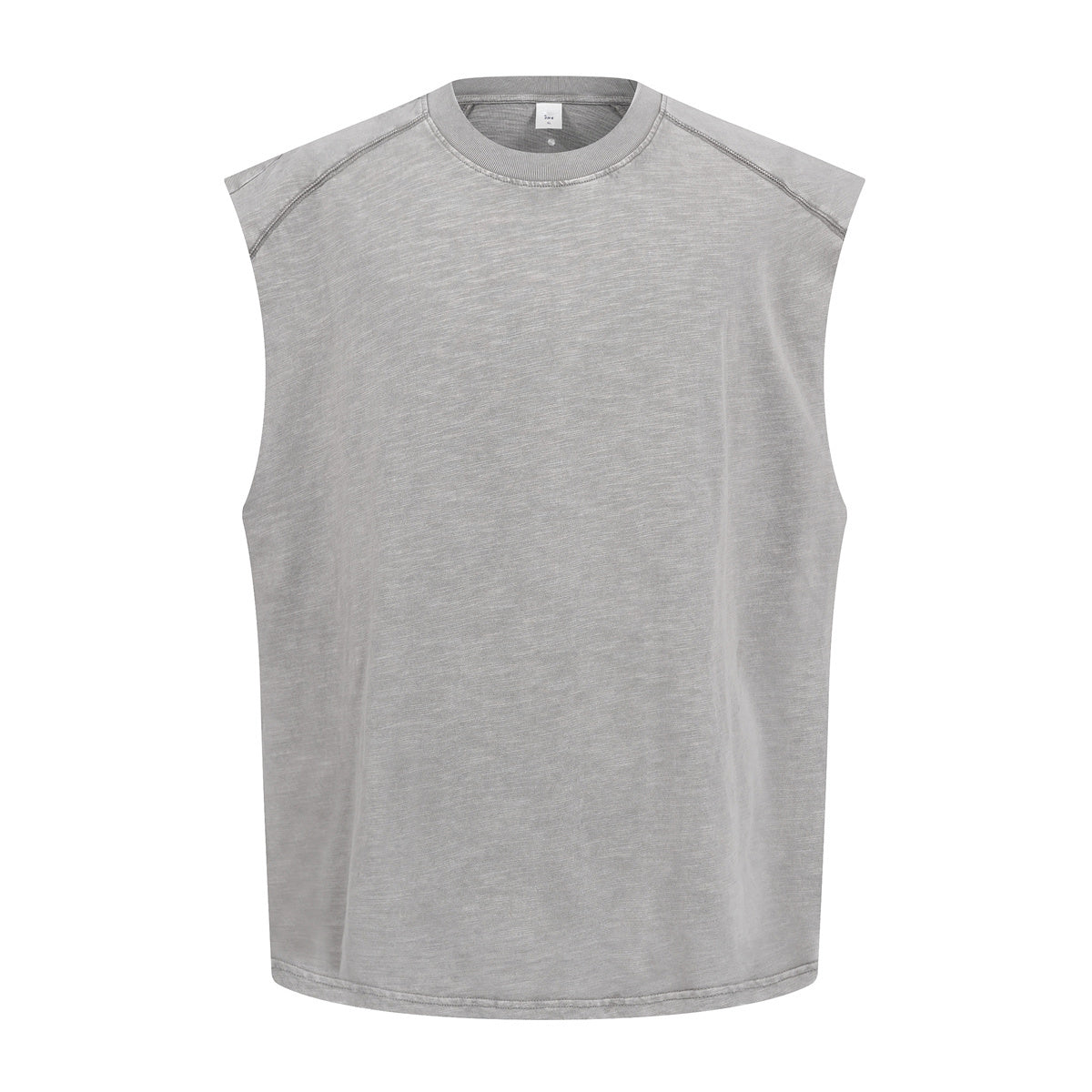 Vintage Washed Bamboo-rib Cotton Vest Raw-edge Sleeve Patched and Stud-embellished Design Chill Vibes Sleeveless T-shirt