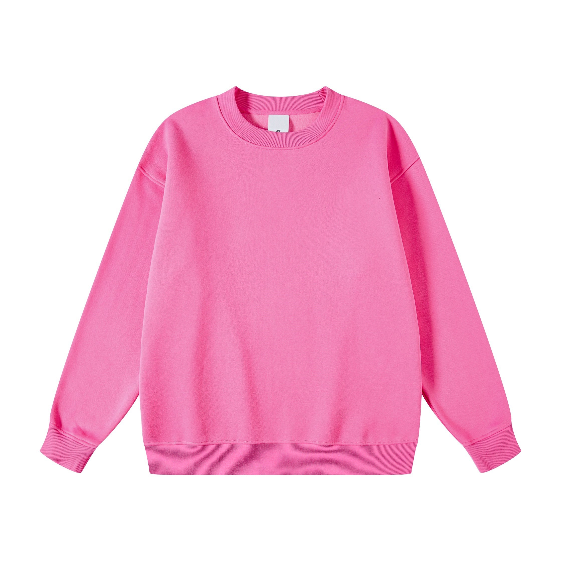 Custom Printing Logo Streetwear Polar Fleece Lined Crewneck Sweatshirt Solid Color Oversized Fit Sweatshirt