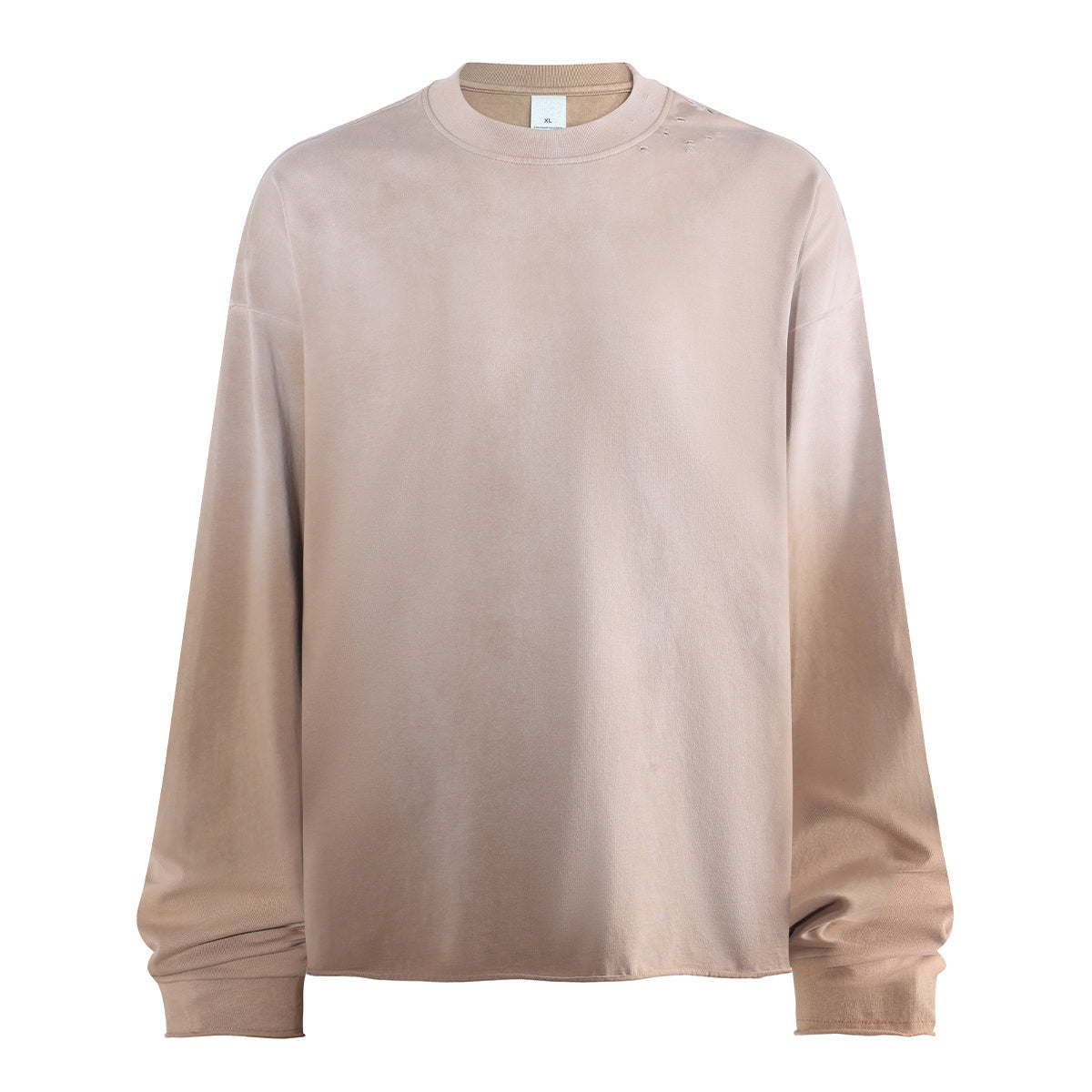 Men's High Street Vintage Oversized T-shirt Wasteland Style Jet Dyeing Autumn Long Sleeve Distressed Raw Hem Solid 100% Knitted Long Sleeve Tshirt