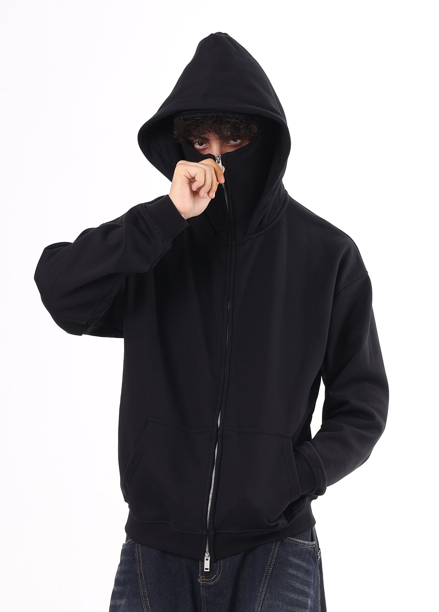 Windproof Face Mask Zip Up Hoodie