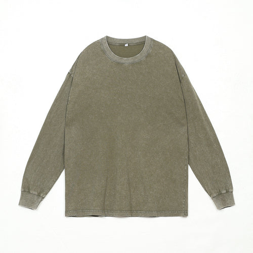 100% cotton, 230g heavyweight vintage distressed washed drop shoulder long-sleeve oversized t-shirt
