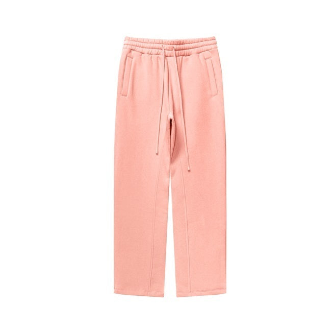 Men's 350GSM Hip Hop Casual Trousers Solid Loose Sports Pants Fleece Straight-Leg Pants Custom Printed Logo Pants